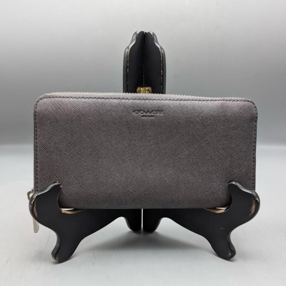 Coach Gray Saffiano Leather Zip-Around Accordion Wallet